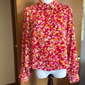 Sanctuary Red Floral button up long sleeve blouse Size L